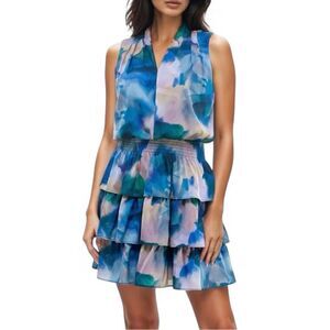 Socialite Abstract Watercolor Tiered Ruffle Mini Dress Size M